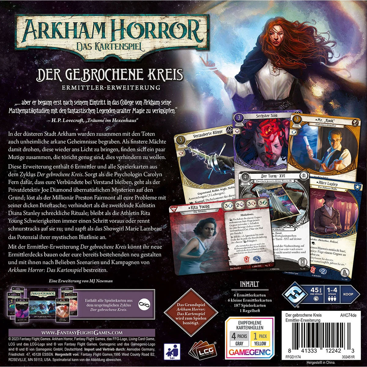 Arkham Horror: Das Kartenspiel – Der gebrochene Kreis (Ermittler-Erweiterung) Rückseite