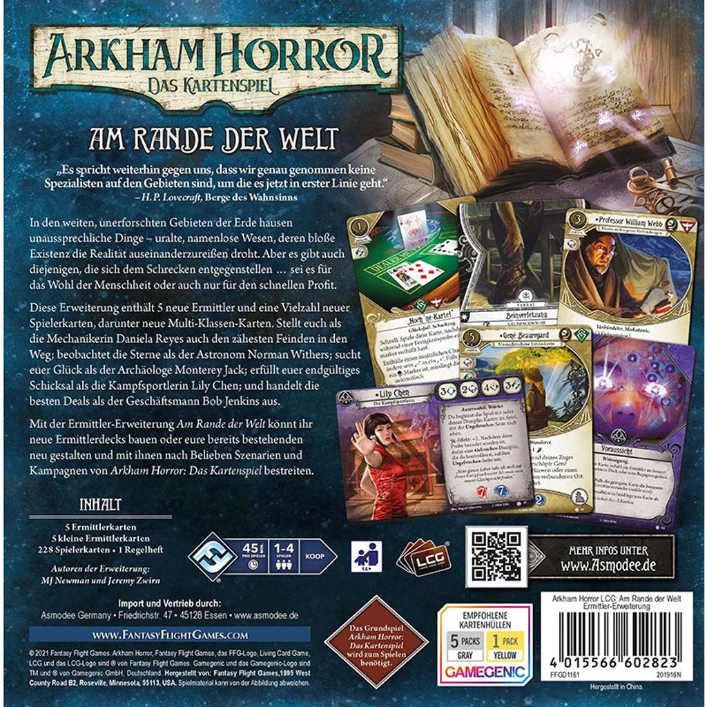 Arkham Horror: Das Kartenspiel – Am Rande der Welt (Ermittler-Erweiterung) Rückseite