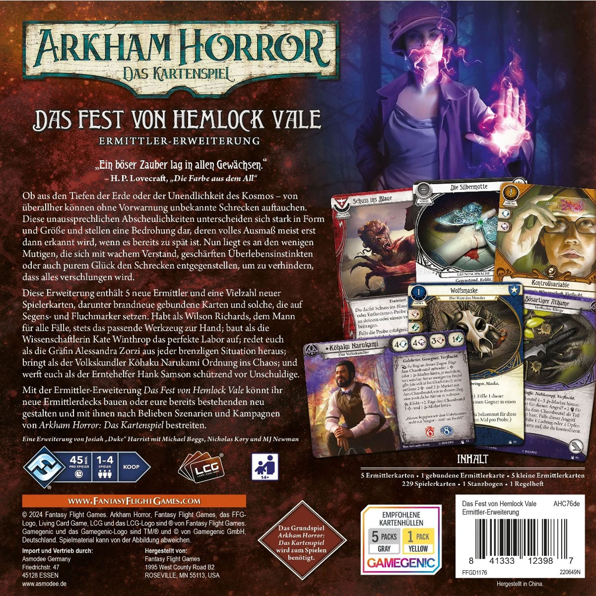 Arkham Horror: Das Kartenspiel – Das Fest von Hemlock Vale (Ermittler-Erweiterung) Rückseite