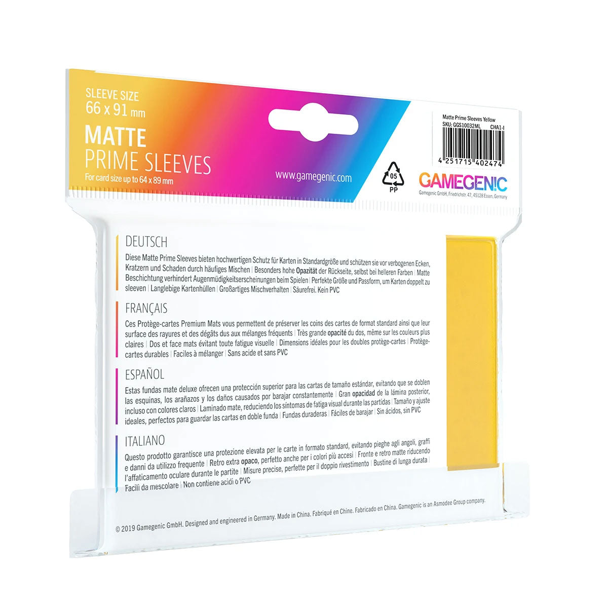 Gamegenic Matte Prime Sleeves: Standard Size in Gelb Rückseite
