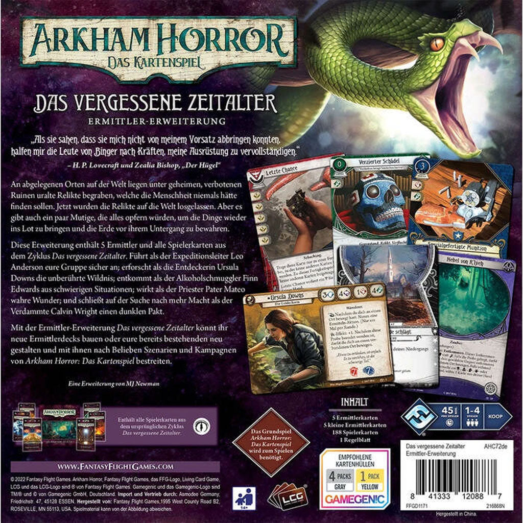 Arkham Horror: Das Kartenspiel – Das vergessene Zeitalter (Ermittler-Erweiterung) Rückseite