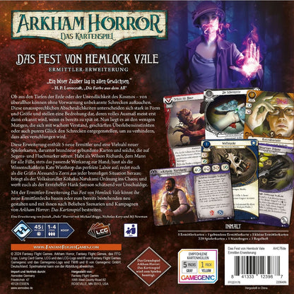 Arkham Horror: Das Kartenspiel – Das Fest von Hemlock Vale (Ermittler-Erweiterung) Rückseite