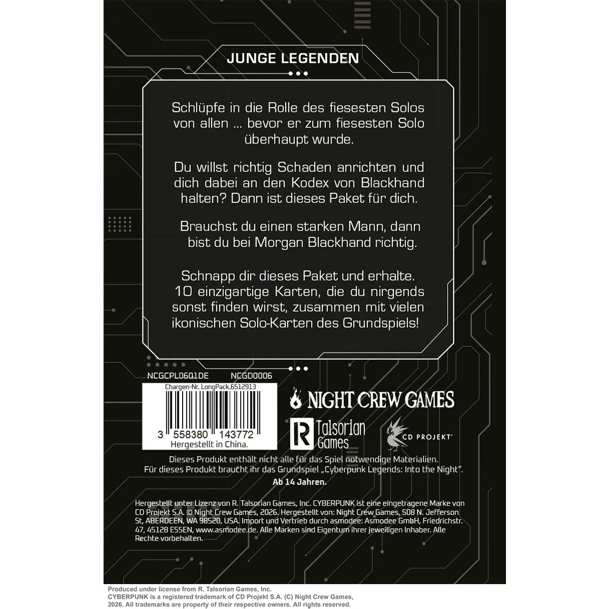 Cyberpunk Legends: Into the Night - Blackhand Erweiterungsdeck Rückseite