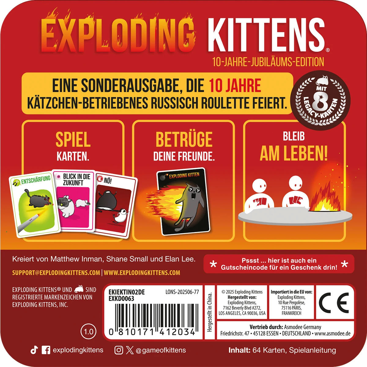 Exploding Kittens: 10-Jahre-Jubiläums-Edition Rückseite