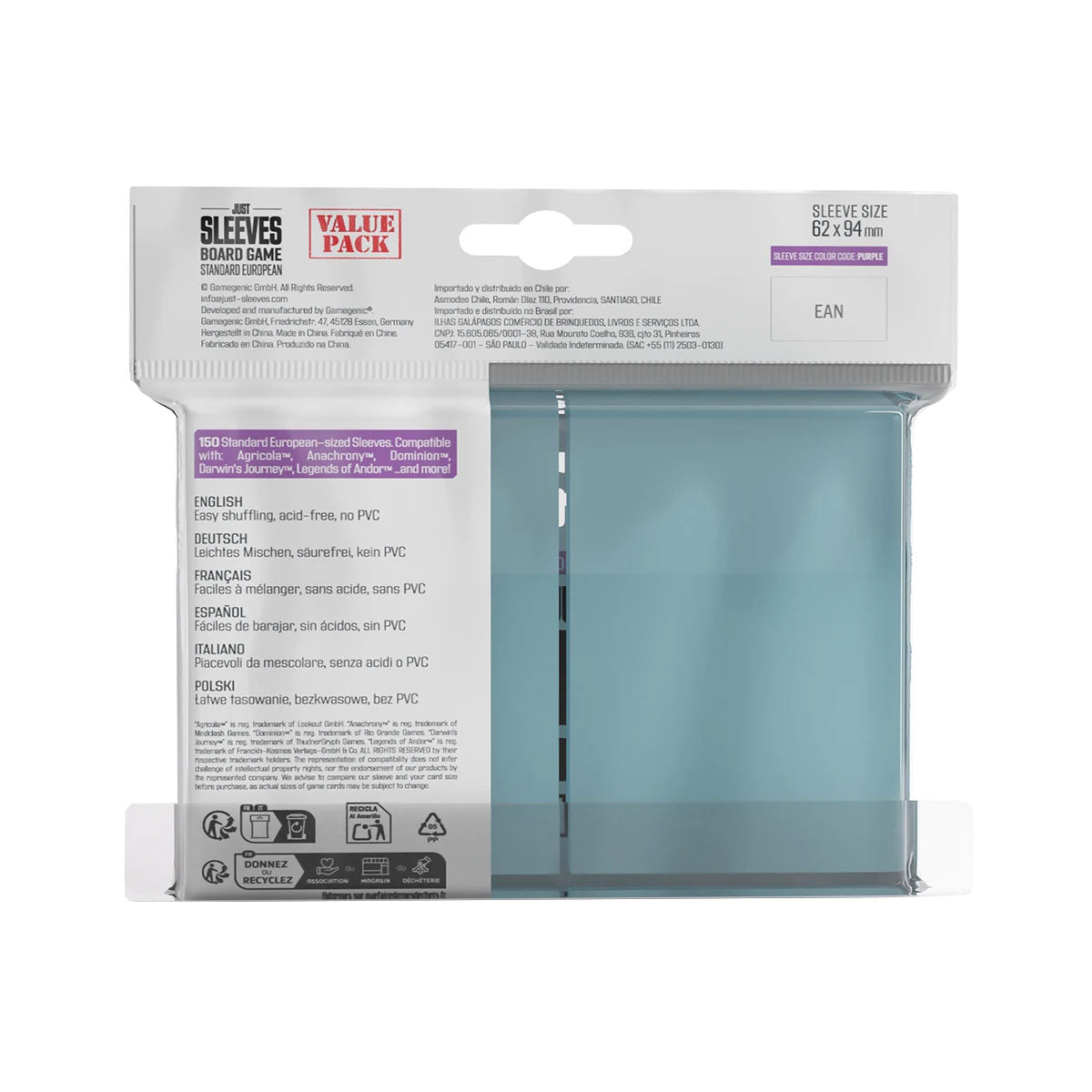Gamegenic Just Sleeves: PURPLE (62x94mm) - Value Pack Rückseite