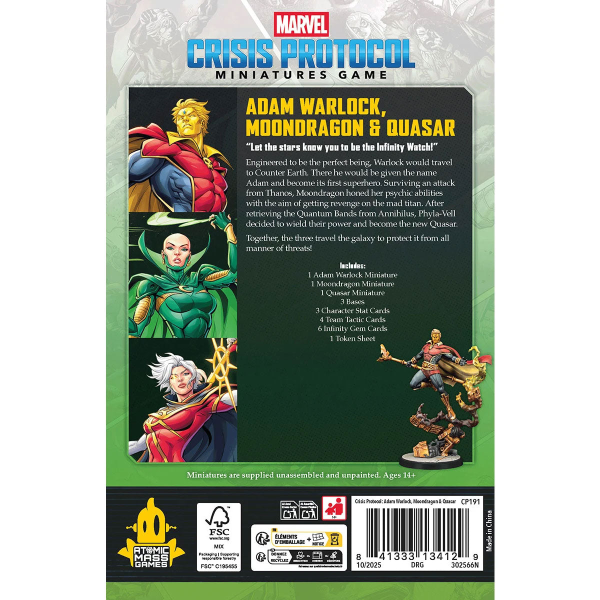 Marvel: Crisis Protocoll - Adam Warlock, Moondragon & Quasar Charakter Pack Rückseite