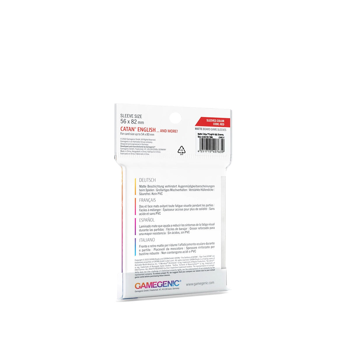 Gamegenic Matte Sleeves: RED (56x82mm) Rückseite