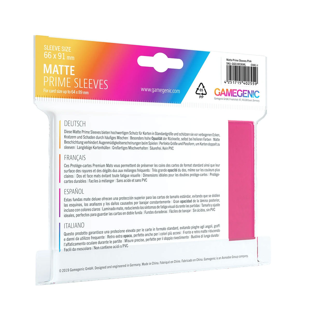 Gamegenic Matte Prime Sleeves: Standard Size in Pink Rückseite