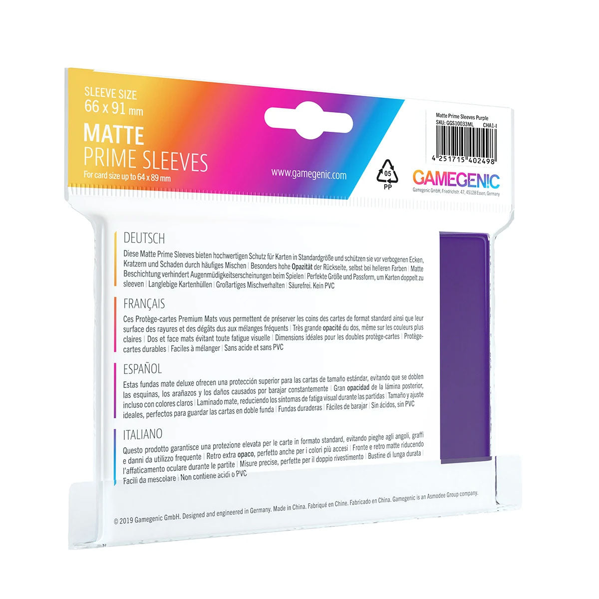 Gamegenic Matte Prime Sleeves: Standard Size in Lila Rückseite