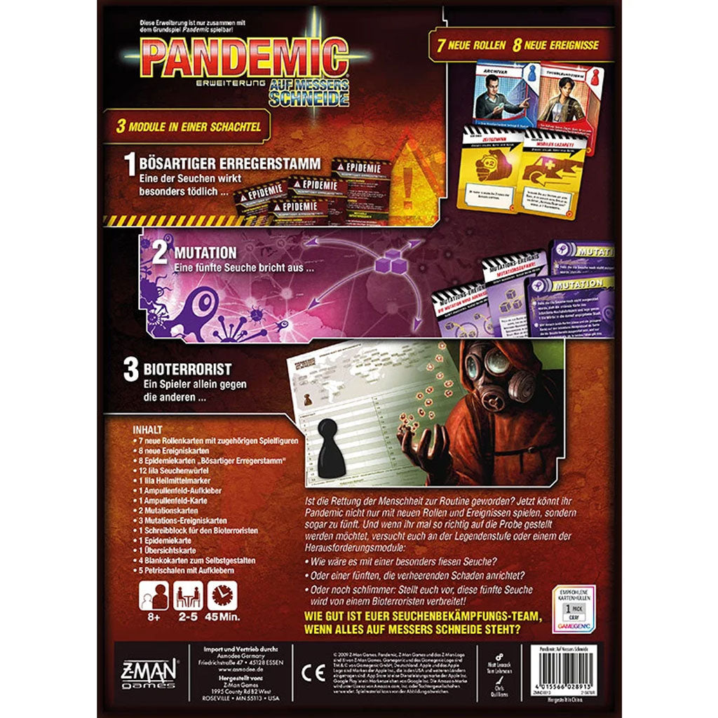 Pandemic: Auf Messers Schneide Rückseite