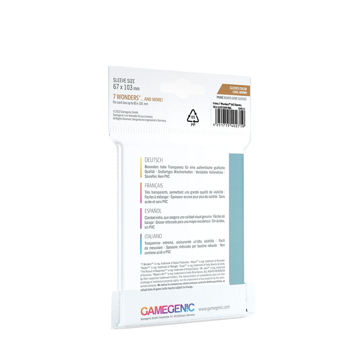 Gamegenic Prime Sleeves: BROWN Rückseite