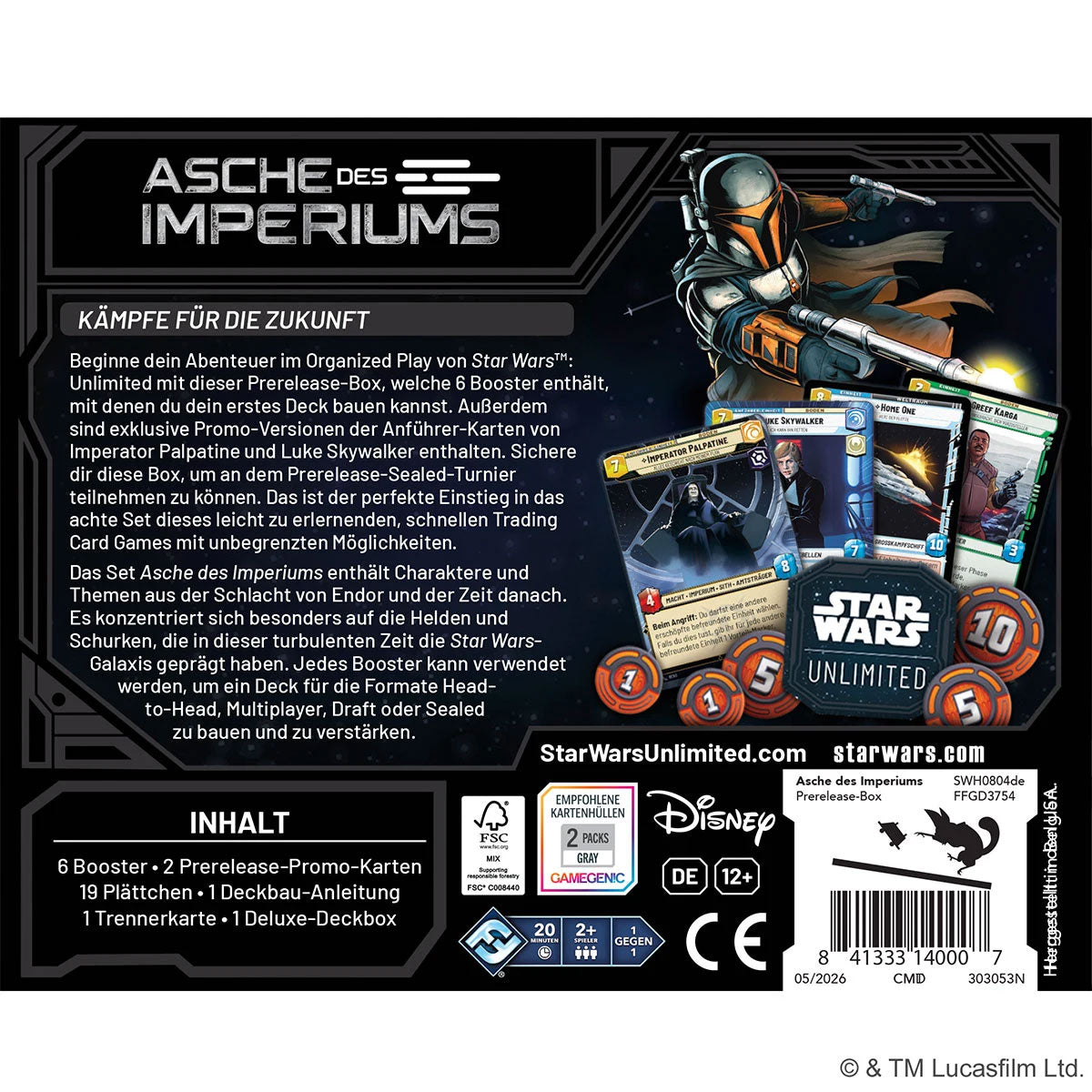 Star Wars: Unlimited - Asche des Imperiums (Prerelease-Box) Rückseite